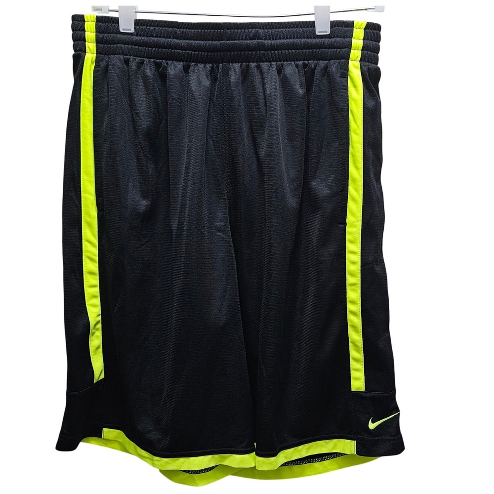 Nike Dri-FIT Mens Basketball Shorts Black Neon Volt Green Mesh Swoosh, Gym  L